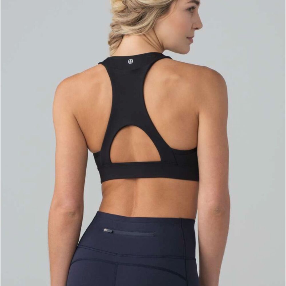 Women Lululemon Pace Perfect Bra Medium Support B/C Cup Black Size 6 Running